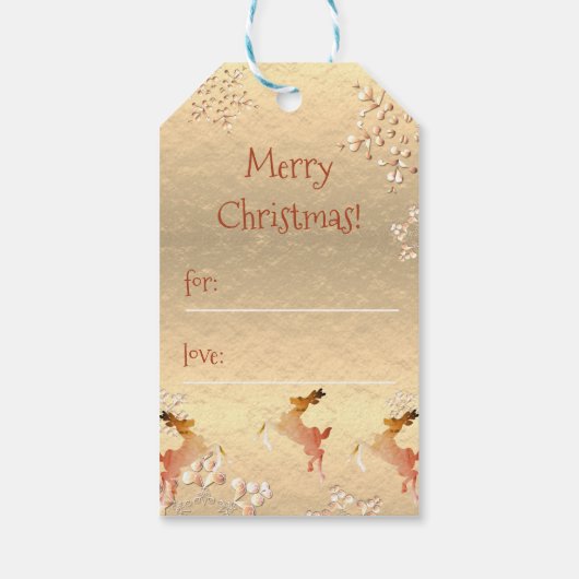 Vakantierrendieren Snowflakes op Roos Gold Cadeaulabel (Achterkant)