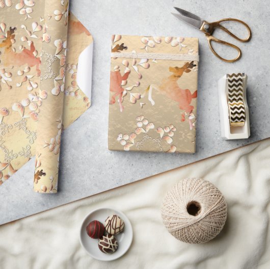 Vakantierrendieren Snowflakes op Roos Gold Cadeaupapier (Crafts)