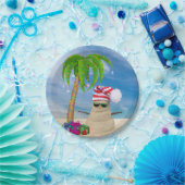 Vakantierstrand Zandzand Man met palmboom Papieren Bordje (Feest)