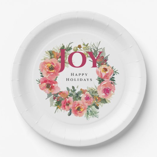 Vakantieseizoen Joy Wreath Botanical Papieren Bordje (Voorkant)