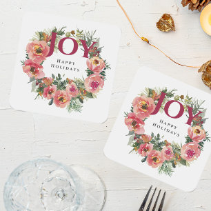 Vakantieseizoen Joy Wreath Botanical Vierkante Kartonnen Onderzetter
