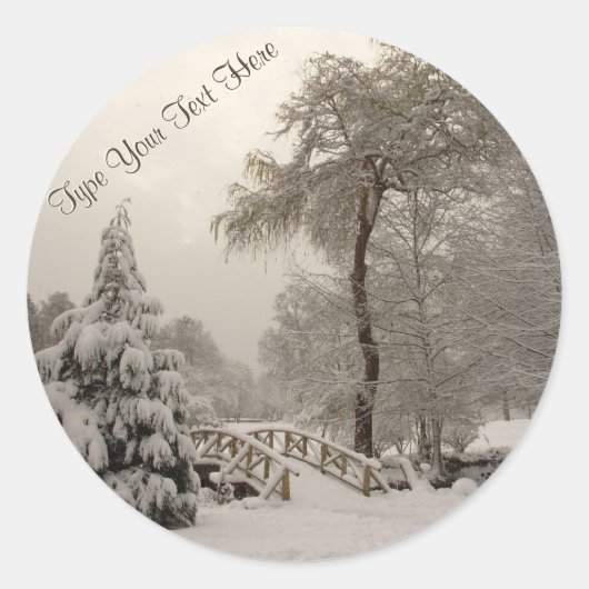 Vakantiestickers Aangepaste winterbrugsticker Ronde Sticker (Voorkant)
