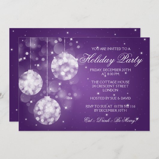 Vakantievakantie Uitnodiging Mousserende Baubles P (Voorkant / Achterkant)