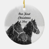 Vakantievorming ons eerste kersttaardenthema keramisch ornament (Achterkant)