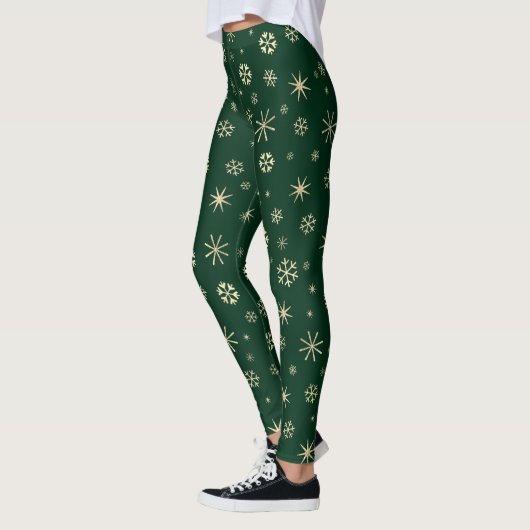 Vakantige moderne gouden sneeuwvlokken groen leggings (Links)