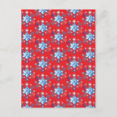 Vakantige rode en blauwe sneeuwvlokken en sterren briefkaart (Voorkant)