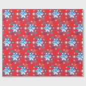 Vakantige rode en blauwe sneeuwvlokken en sterren cadeaupapier (Vlak)