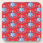 Vakantige rode en blauwe sneeuwvlokken en sterren drankjes onderzetter (Voorkant)