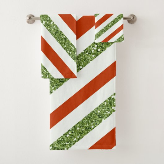 Vakantige rode en lichte groene glitterstrips bad handdoek (Insitu)