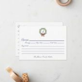 Vakfeestdag kerstmis met groot monogram notitiekaartje (Voorkant / Achterkant in situ)