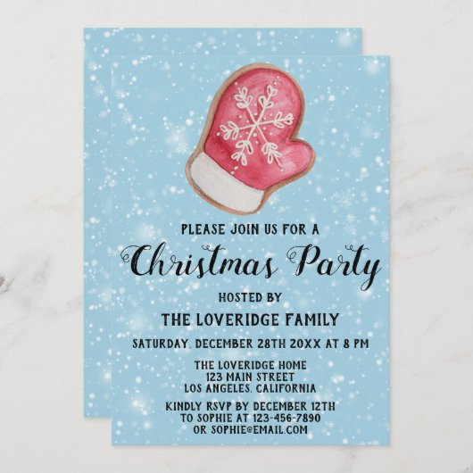 Vakkerfeestdag Rood wit Mitten Blue Snow Kaart (Voorkant / Achterkant)