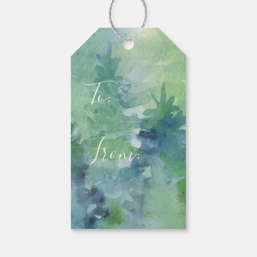 Vakkerkerstfeestdagen Waterverf Abstracte pijnbome Cadeaulabel (Achterkant)