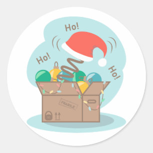 Vakkist met kerstversiering en kersthoed ronde sticker