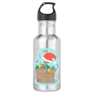 Vakkist met kerstversiering en kersthoed waterfles