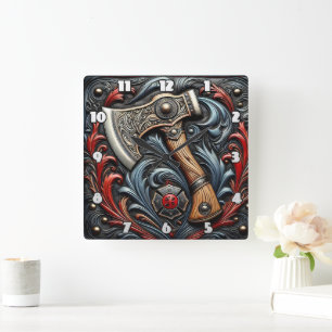 Vakmanschap te zien met een brandweerbijl vierkante klok