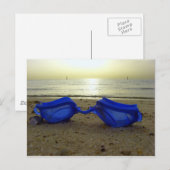 Vaktijd, blauwe bril op het strand briefkaart (Voorkant / Achterkant)