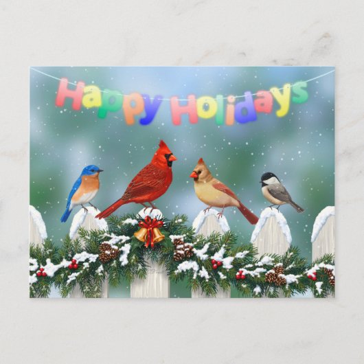 Vakvogels en kerstgarland feestdagenkaart (Voorkant)