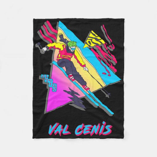 Val Cenis Retro Ski Skikarakter Met Abstract Fleece Deken (Voorkant)