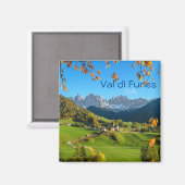 Val di Funes avec feuilles d'automne aimant texte  (Recto/Verso)