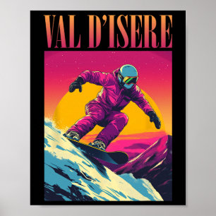 Val D'isere Frankrijk Retro Snowboard Poster