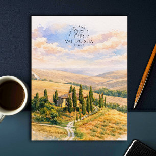 Val d'Orcia, Italië Watercolor Toscaans Landscha Briefkaart