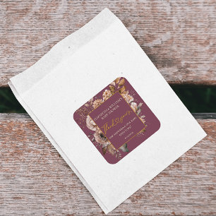 Val in liefde Fall Floral Burgundy Elegante Boho V Vierkante Sticker