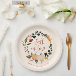 Val-in-Liefde Pompoen Krans Baby Shower Papieren Bordje