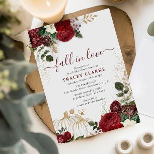 Val in Love Fall Bloemige Pompoen Bruiloftsborrel Kaart