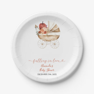 Val in Love Pompoen Wagentje Bloemen Baby Shower Papieren Bordje