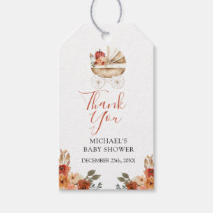 Val in Love Pompoen Wagentje Bloemige Baby Shower Cadeaulabel