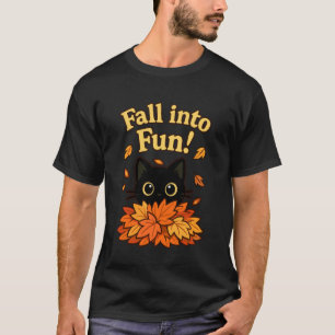 Val in pret met zwarte kat herfstbladeren leuk ont t-shirt