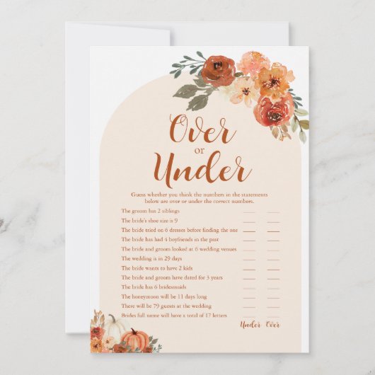 Val Kleine Pompoen Over of Onder Baby Shower Spel Kaart (Voorkant)