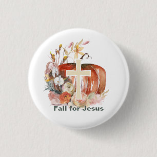 Val voor Jezus Pompoen & Kruis Ronde Button 3,2 Cm