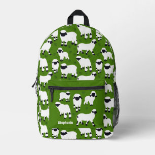Valais Blwlese Sheep Illustrations on Green Bedrukte Rugzak