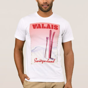 Valais Zwitserland vintage stijl ski poster T-shirt