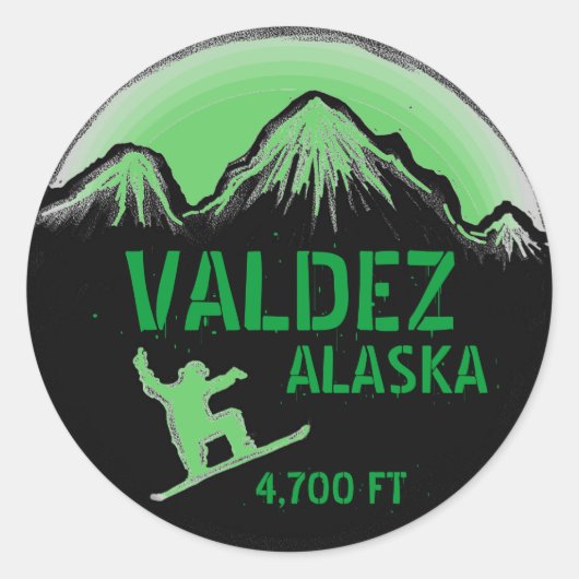 Valdez Alaska groene snowboard kunst stickers (Voorkant)