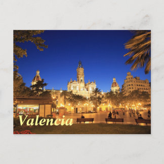 Valencia: Plaza Ayuntamiento door Night Briefkaart