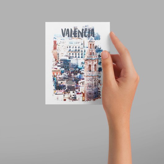 Valencia Spanje Architectuur Waterverf Stad Briefkaart