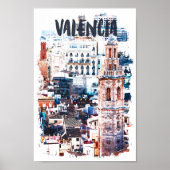 Valencia Spanje Architectuur Waterverf Stad Poster (Voorkant)
