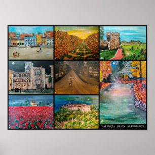Valencia Spanje Collage Schilderij van Alfred Fox Poster