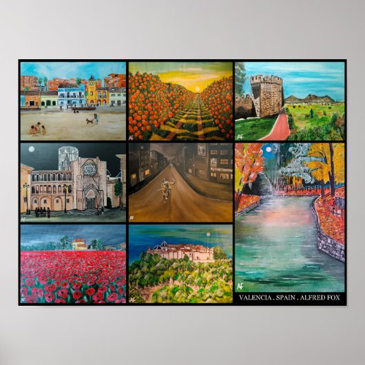 Valencia Spanje Collage Schilderij van Alfred Fox Poster (Voorkant)