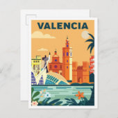 Valencia Spanje illustratie Reizen Briefkaart (Voorkant / Achterkant)