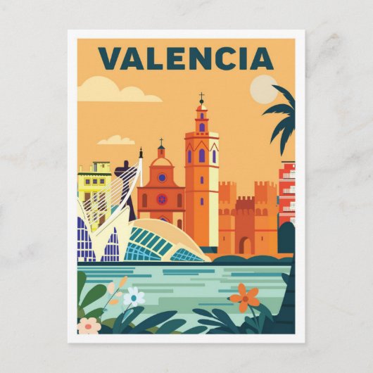 Valencia Spanje illustratie Reizen Briefkaart (Voorkant)