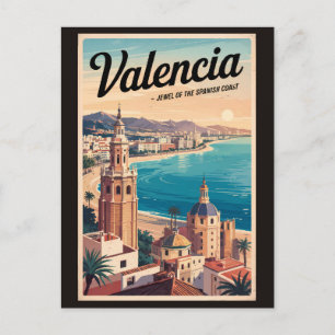 Valencia Spanje Kust Illustratie Reizen Art Retro Briefkaart