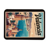 Valencia Spanje Kust Illustratie Reizen Art Retro Magneet (Horizontaal)