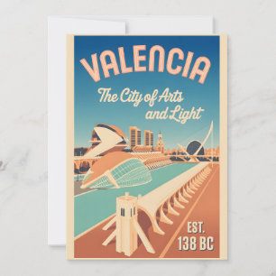 Valencia Spanje Retro Silhouette Stadslandschap Re Feestdagenkaart