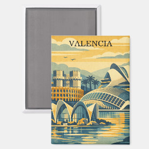 Valencia Spanje Vintage - Minimalistisch Kleurrijk Magneet