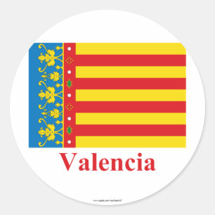 Valencia vlag met naam ronde sticker