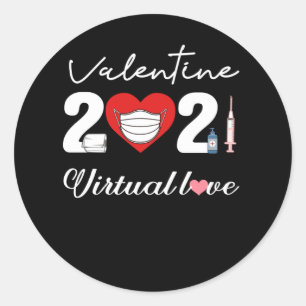 Valentijn 2021 distancing liefde gezichtsmasker ronde sticker