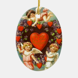  Valentijn 3 Cupids en rode harten Keramisch Ornament